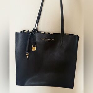 Marc Jacobs The Grind Black Leather Tote with Gold Accents